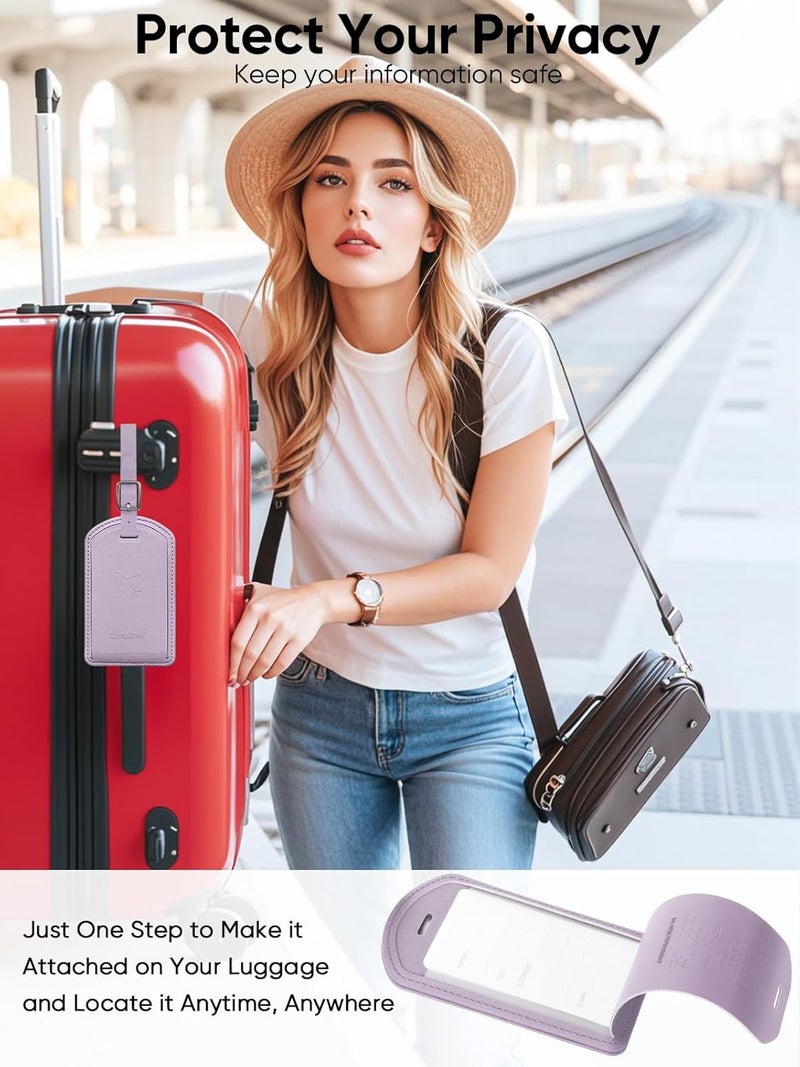 LifeChé Luggage Tags Built-in Anti-Loss Tracker, Luxury Leather Luggage Tags for Suitcase, Travel Bags, Backpacks, Travel Organizer for Lost Baggage Prevention (Taro Purple) - Image 4